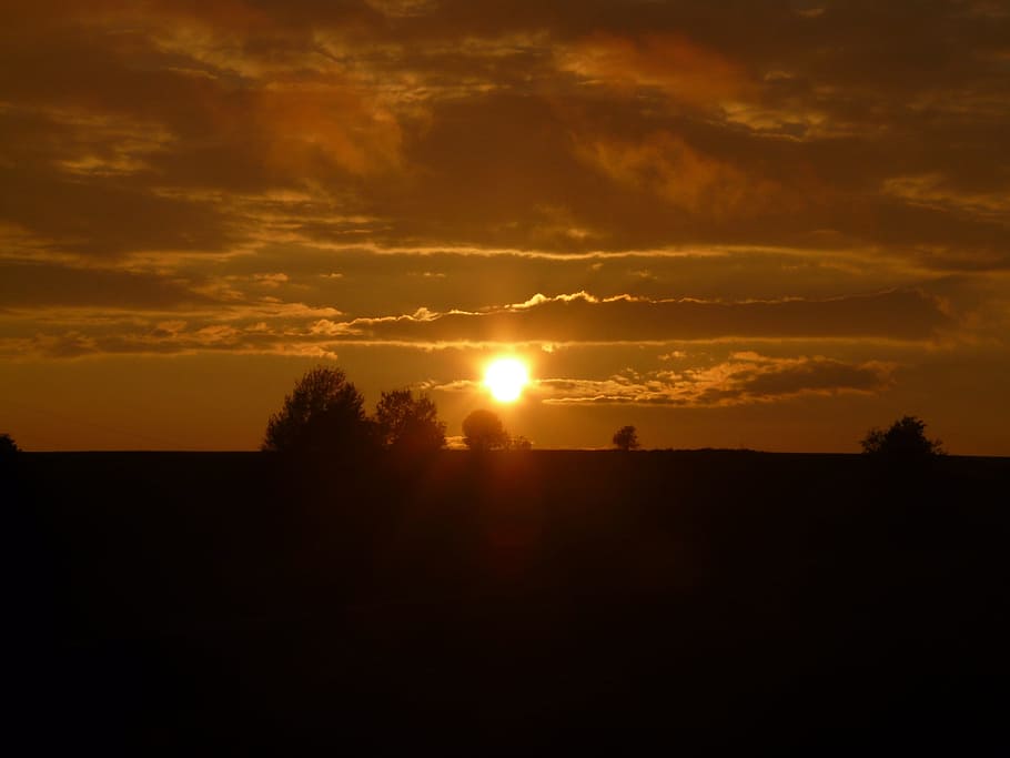 Sunset, Clouds, Dark, Evening, sky, twilight, forest, landscape HD wallpaper
