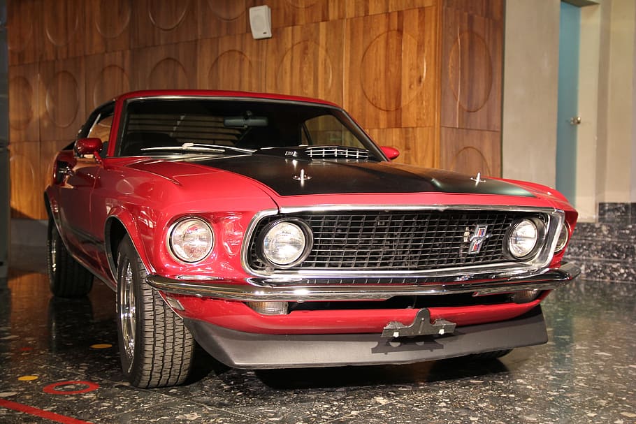 auto, mustang, ford, retro, rarity, car, red, mode of transportation HD wallpaper