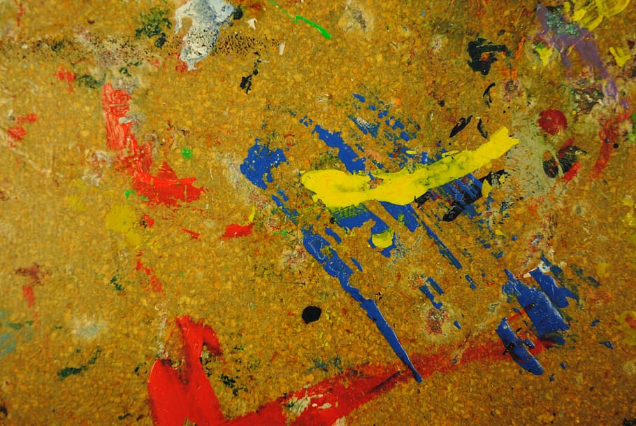 workbench, surface, color, paint, yellow, multi colored, no people HD wallpaper