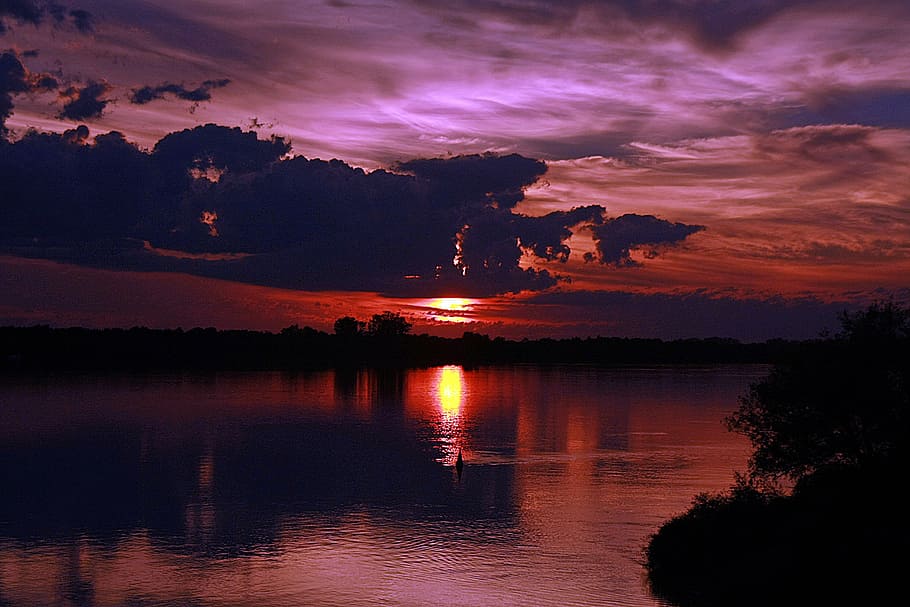 reflective photography of orange sunset, sunshine, landscape HD wallpaper