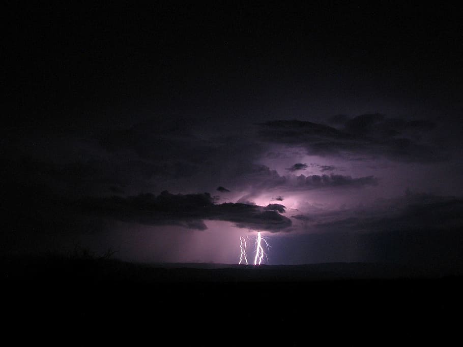 thunderstorms over the horizon, lightning, weather, clouds, nature, HD wallpaper