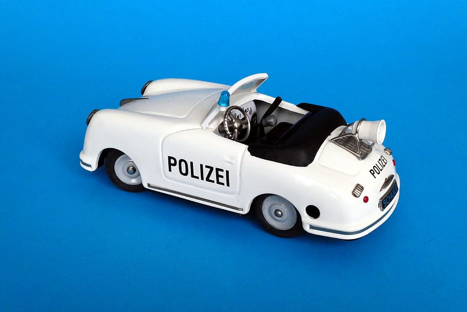 car model, model car, toys, tin toys, police, motorway police, HD wallpaper