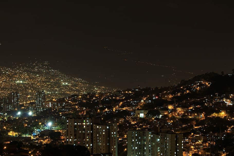 Night Cityscape and lights in Medellin, Colombia, photos, Medellín, HD wallpaper