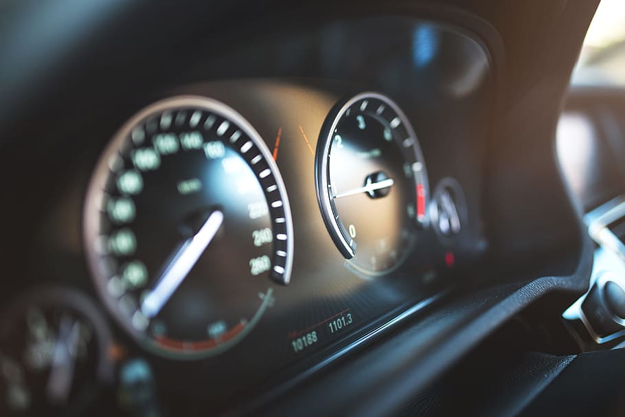 Closeup shot of car dashboard, various, speedometer, transportation
