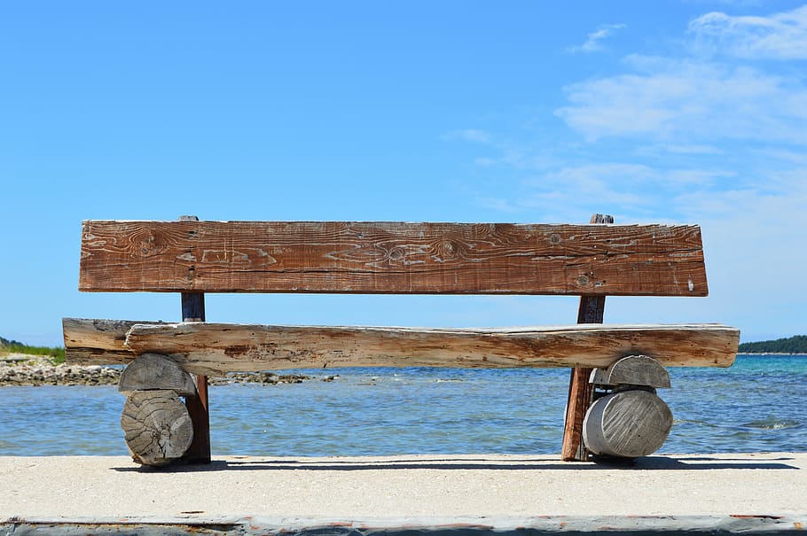 bench, sea, sky, summer, holidays, heaven, clouds, water, wood - material HD wallpaper