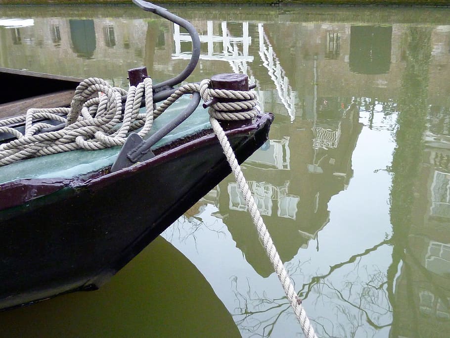 boot, water reflection, mirroring, shipping, channel, rope HD wallpaper