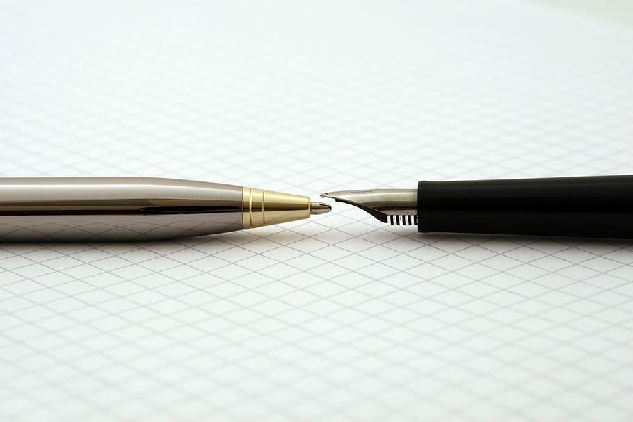 grey ballpoint pen and black fountain pen, a4, accounts, admin HD wallpaper