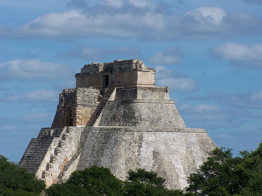 gray stone structure, temple, maya, pyramid, yucatan, mayan, ancient, HD wallpaper