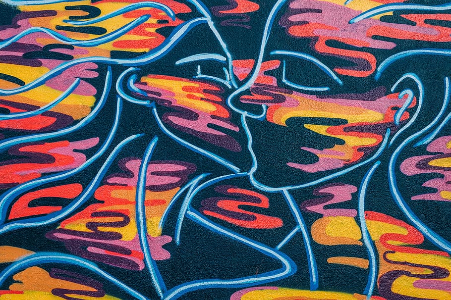 love, couple, kiss, full frame, backgrounds, pattern, multi colored HD wallpaper