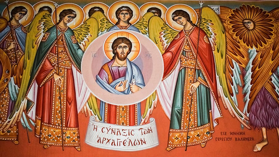 congregation of angels, iconography, painting, church, religion, HD wallpaper