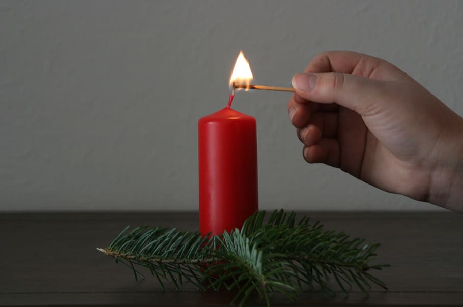 Candle, Light, Christmas, Hand, hölzchen, match, flame, red HD wallpaper