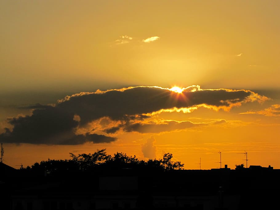 sunset, abendstimmung, sky, clouds, evening sky, setting sun HD wallpaper