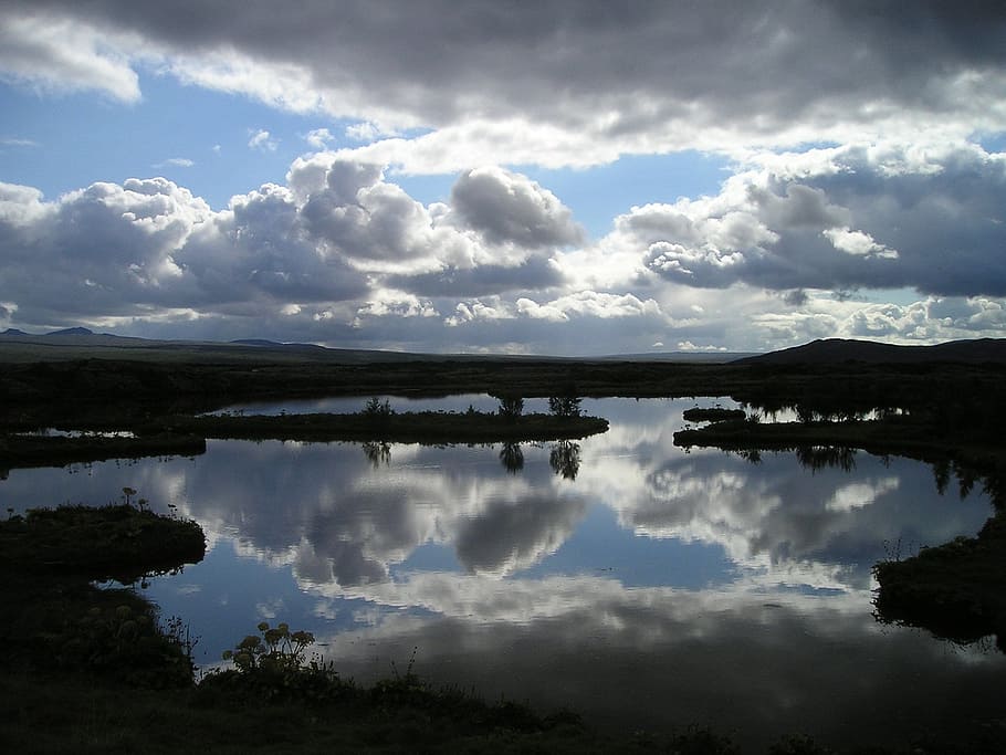 landscape, reflection, mirroring, water, lake, clouds, nature HD wallpaper