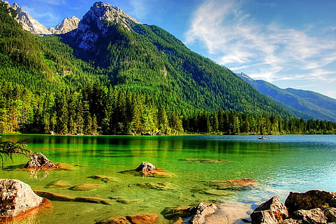 green mountain beside body of water during daytime, Hintersee HD wallpaper