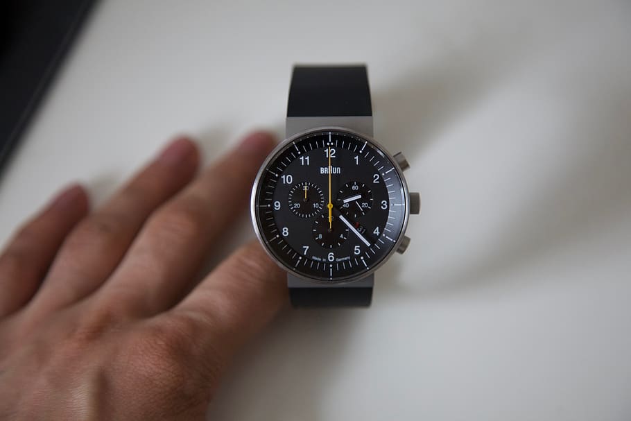 watch, simple, modern, hand, table, time, braun, timer, human hand HD wallpaper