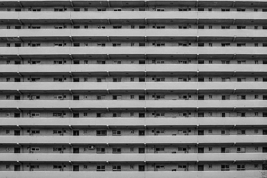 grey high rise building, gray concrete building, big, wall, formation HD wallpaper