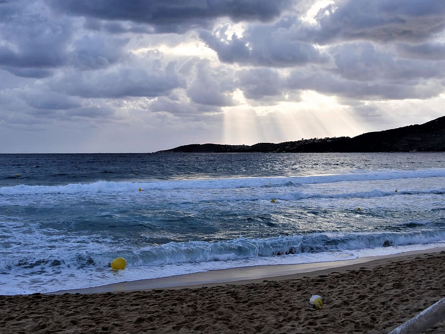 beach, clouds, sea, drama, dramatic, cloudiness, holiday, wave HD wallpaper