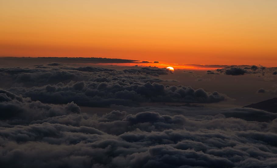 white clouds in landscape photography, sunset, orange, sky HD wallpaper
