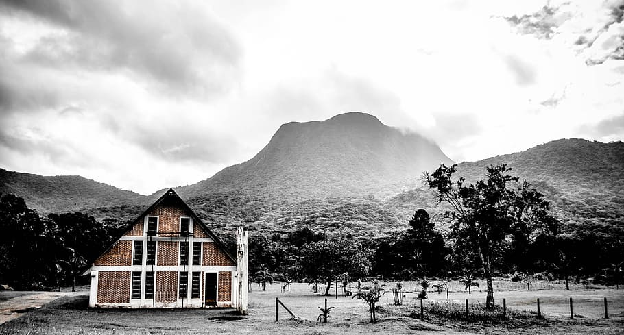 black-and-white, landscape, cloudy, building, architecture, black and white, HD wallpaper