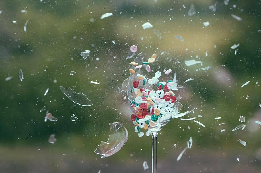 photo of broken glass, explosion, buttons, exploding, dynamic HD wallpaper