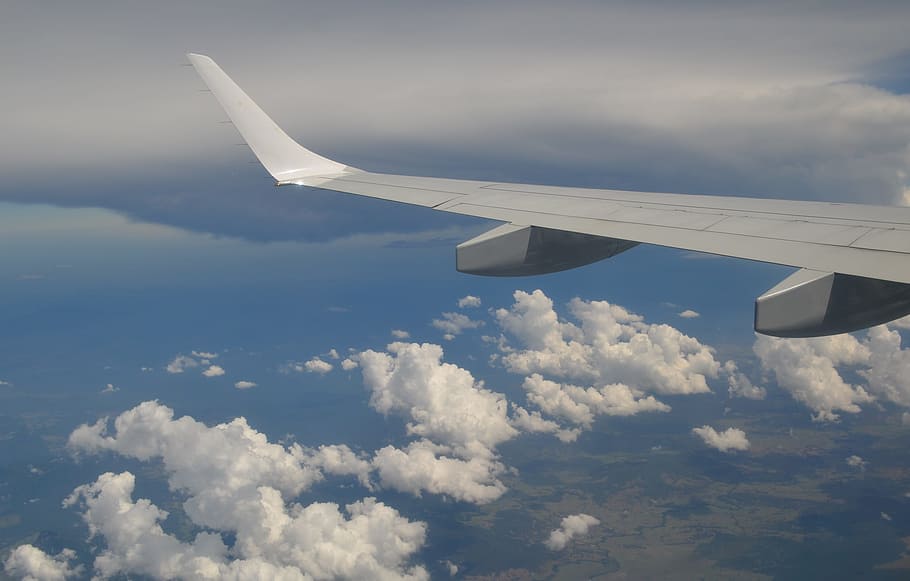 Aerial, Cloud, Wing, Aircraft, Plane, sky, travel, high, transportation HD wallpaper