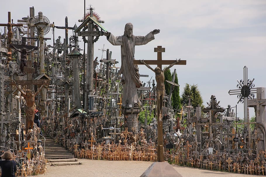 Lithuania, Crosses, Mountain, Viewpoint, christianity, memorial HD wallpaper