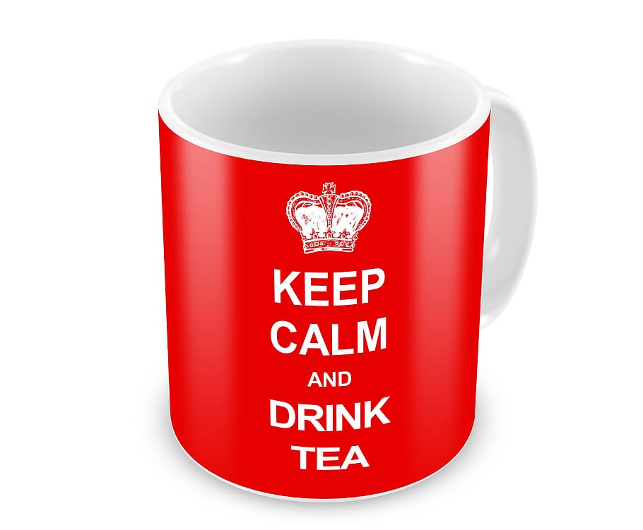 keep calm, tea, drink, design, cup, white background, red, cut out HD wallpaper