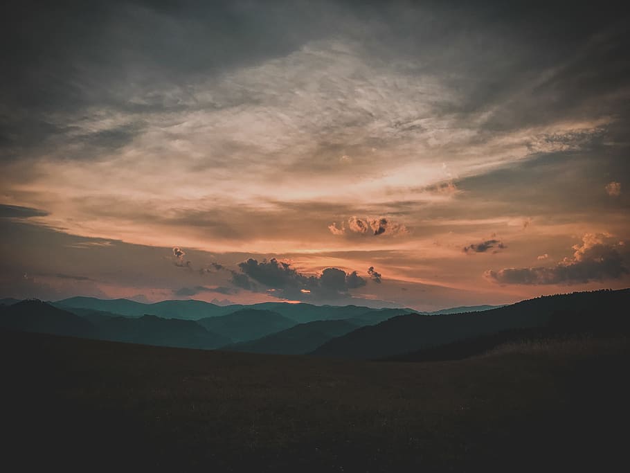 hills landscape during sunset, landscape photography of mountain during golden hour HD wallpaper