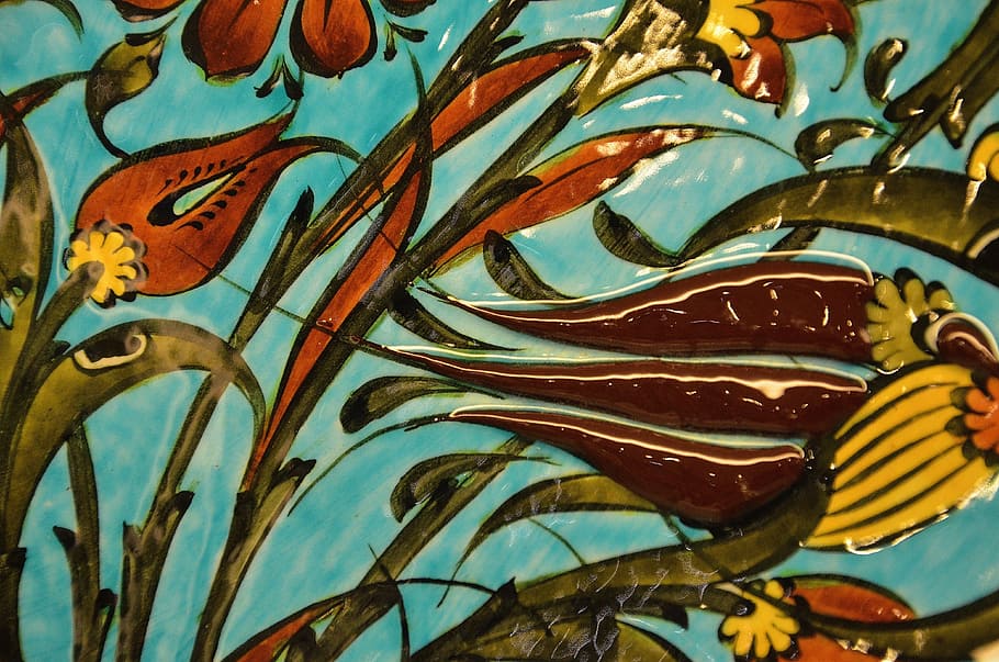 closeup photo of flower painting, mosaic, tile, art, ceramic, HD wallpaper