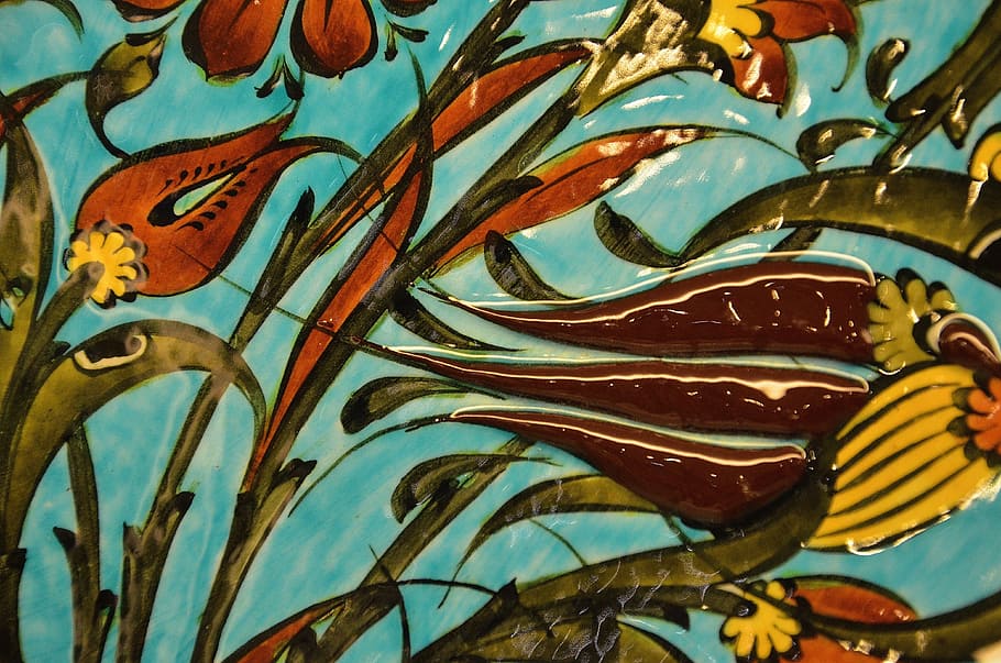 closeup photo of flower painting, mosaic, tile, art, ceramic HD wallpaper