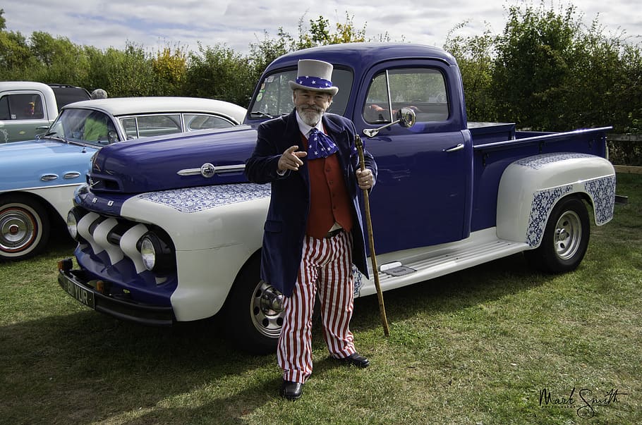 pickup, american pickup, uncle sam, mode of transportation HD wallpaper