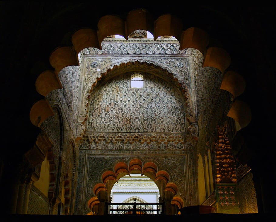 lobulated arches, muslim art, cordoba, andalusia, spain, mosque, HD wallpaper