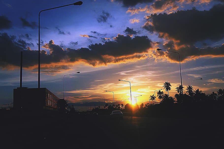 Sunset, Azure, Cloud, Evening, Sun, sky, silhouette, light HD wallpaper