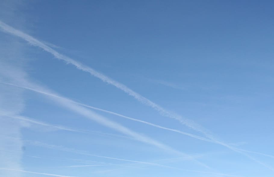 clouds, sky, mood, blue, vapor trail, cloud - sky, air vehicle HD wallpaper