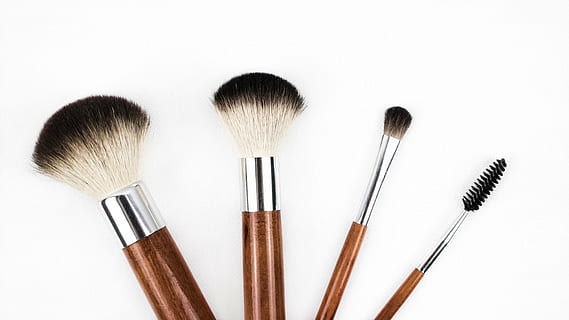 four brown makeup brushes with white background, cosmetics HD wallpaper