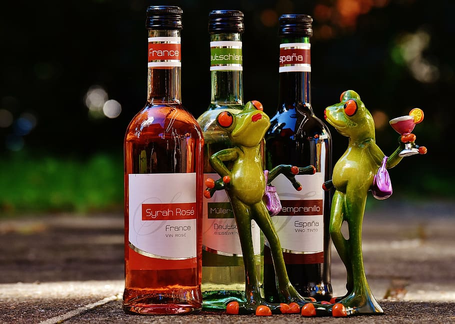 frogs, wine, drink, restaurant, weinstube, alcohol, figure HD wallpaper