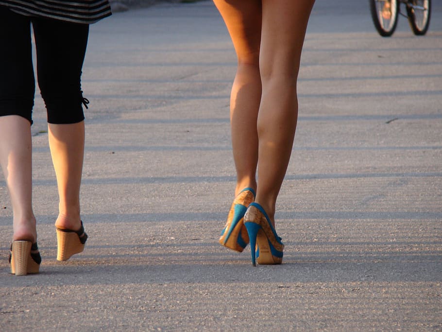legs, women's, details, shoes, heels, woman, quay, bridge, low section