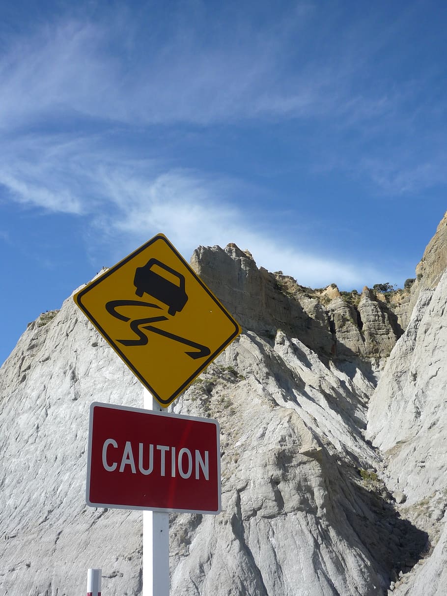sign, road, warning, signpost, roadsign, safety, cliff, communication HD wallpaper