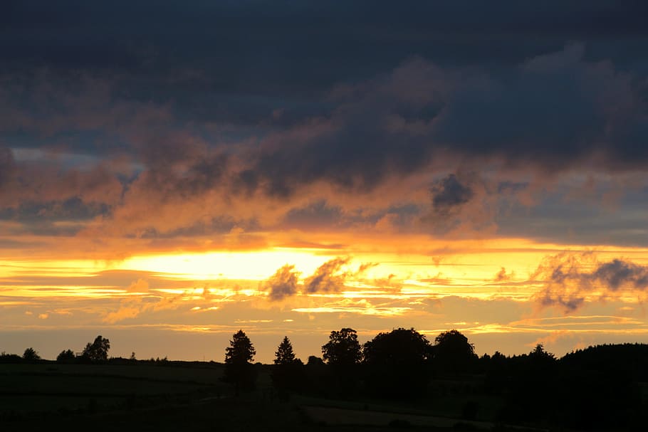 Sunset, Setting Sun, abendstimmung, evening sky, clouds, dark clouds HD wallpaper