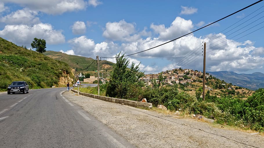 kabylie, algeria, africa, landscape, road, transportation, sky
