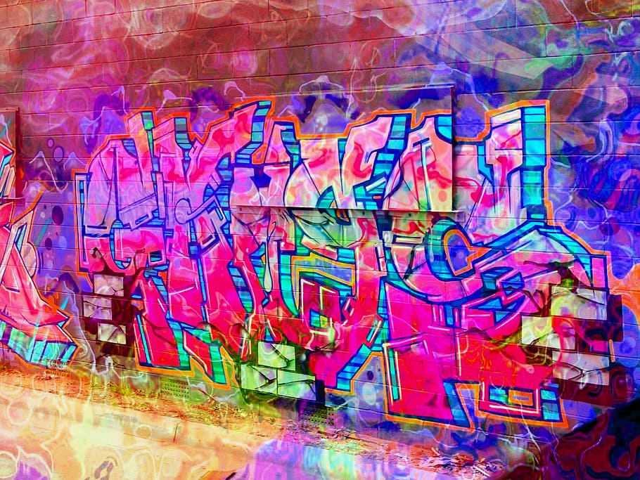 Hd Wallpaper Graffiti Bricks Pink Fluorescent Wall Painting Draw Color Wallpaper Flare