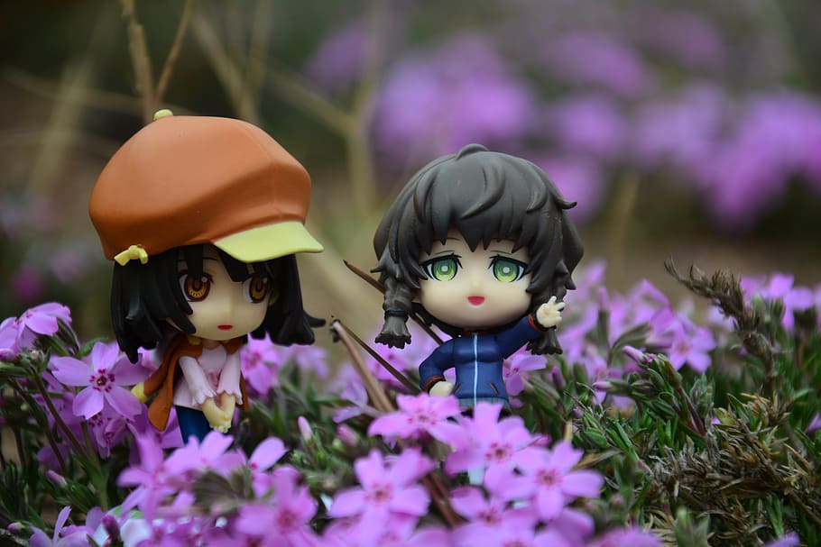 doll, purple, spring, nature, flower, small, women, representation HD wallpaper