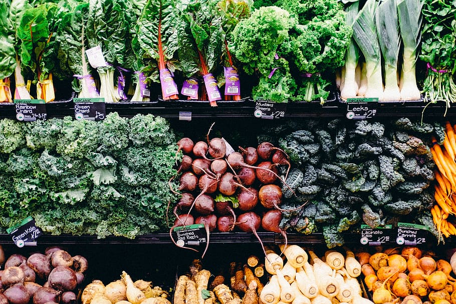 Greens and vegetables in store, market, food, freshness, retail HD wallpaper