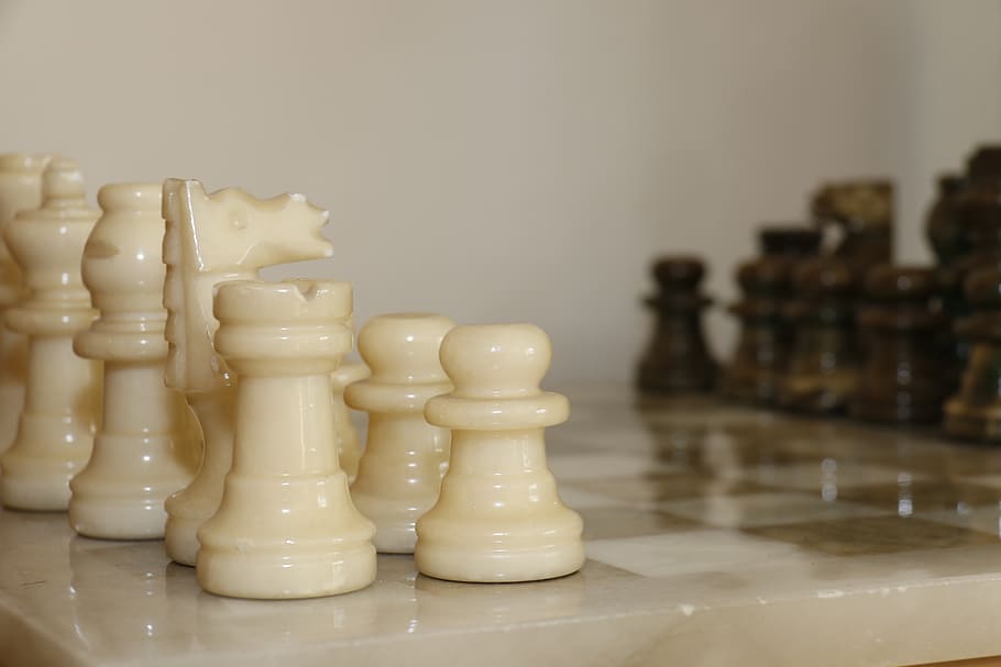 beige chess pawn on chess board, move, win, advance, play, checkmate HD wallpaper
