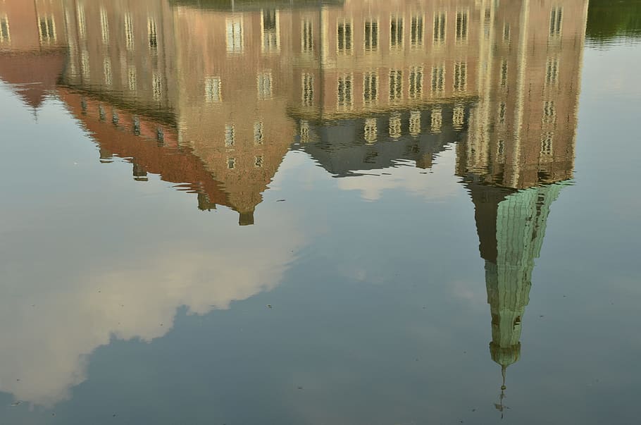Castle, Water, Reflection, Building, Air, clouds, architecture HD wallpaper