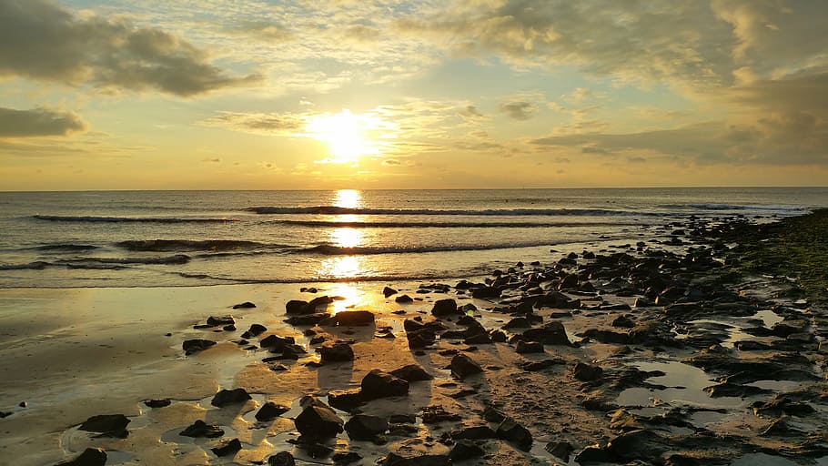 sunset, abendstimmung, sea, water, sky, beach, land, beauty in nature HD wallpaper