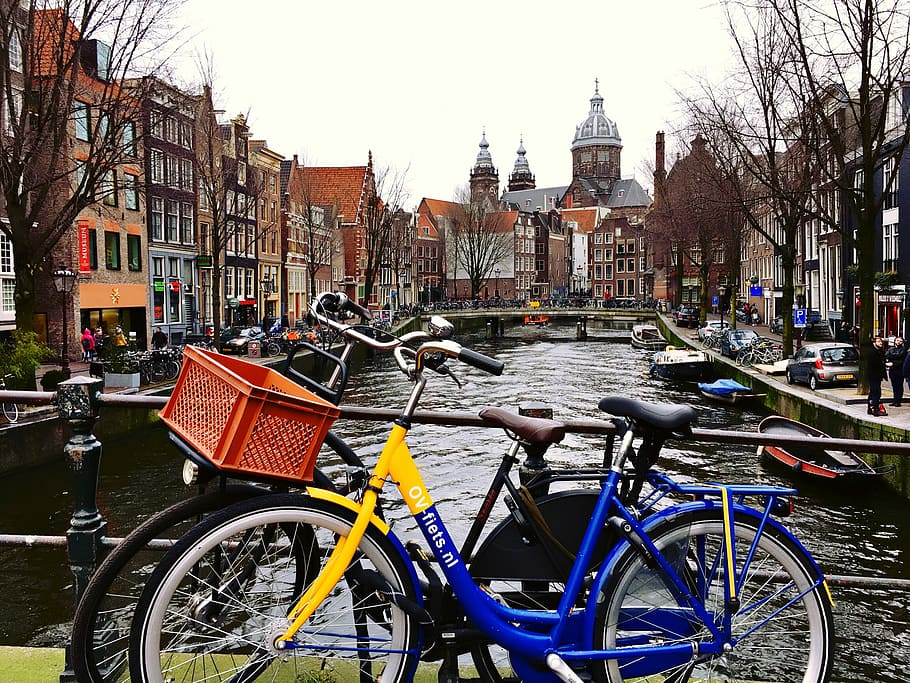 Amsterdam, Holland, Netherlands, bicycles, bikes, canal, architecture, HD wallpaper