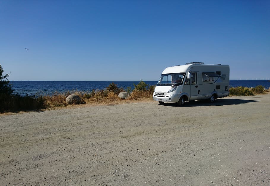 camping, mobile home, caravan, vacations, summer, tourism, ocean, HD wallpaper