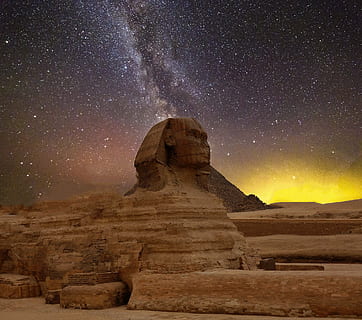 Great Spinx of Giza, Egypt, star, night sky, pyramids, sphinx HD wallpaper