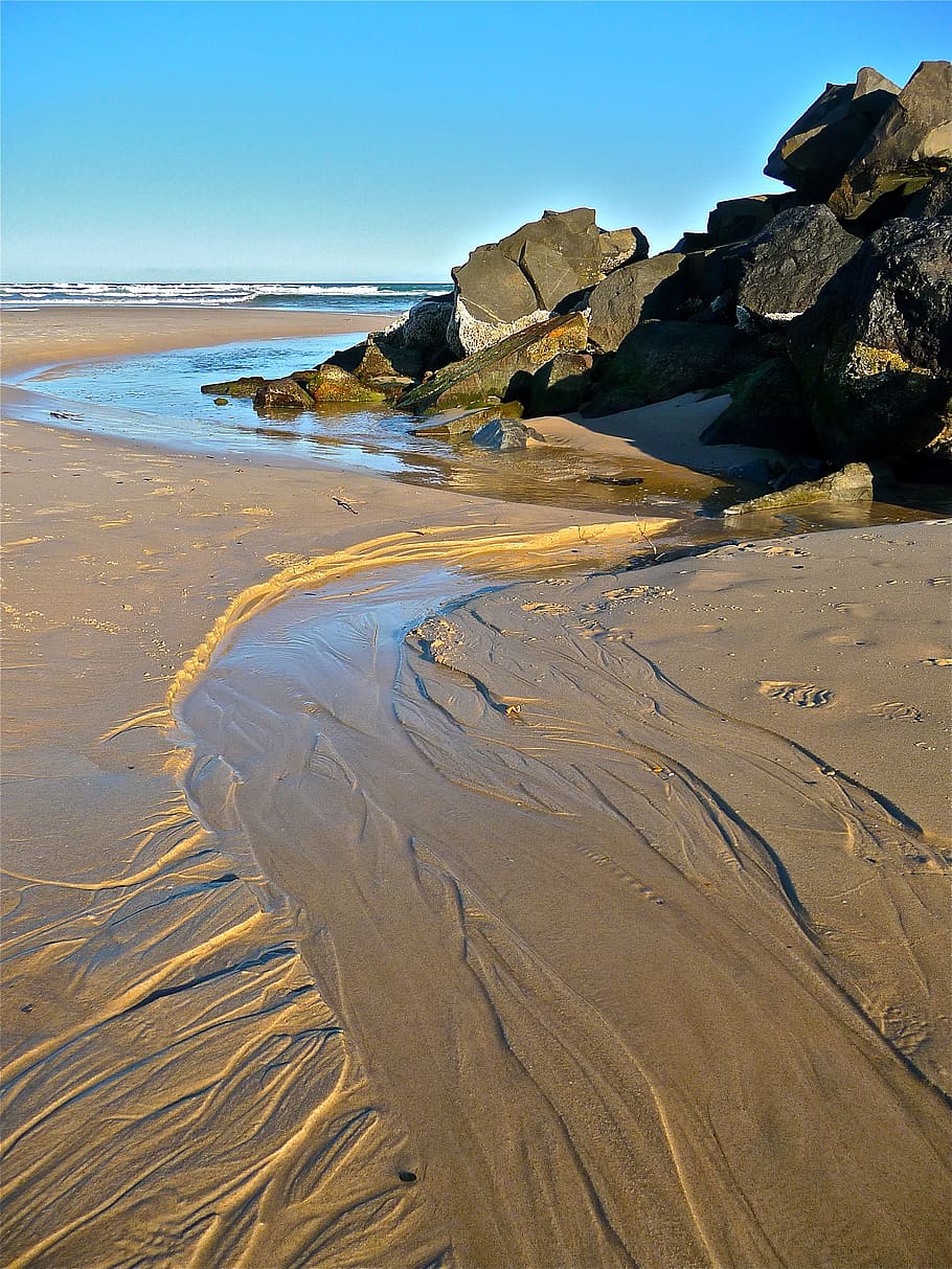 seaside, sand, rocks, river, coastline, landscape, ocean, outdoor HD wallpaper